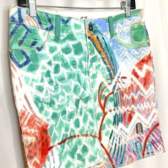 Anthropologie hand painted denim skirt 27 - Picture 2 of 8